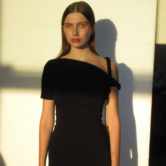 KHY DROP 004 Black Suede Stretch Twist Maxi Dress Size Medium - Picture 10 of 16